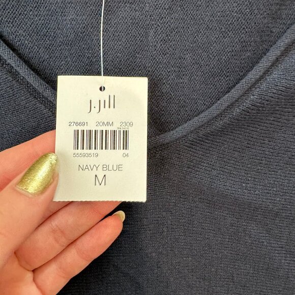 J Jill NWT navy long sleeve sweater tunic fringe hem size medium O54 - Picture 5 of 9